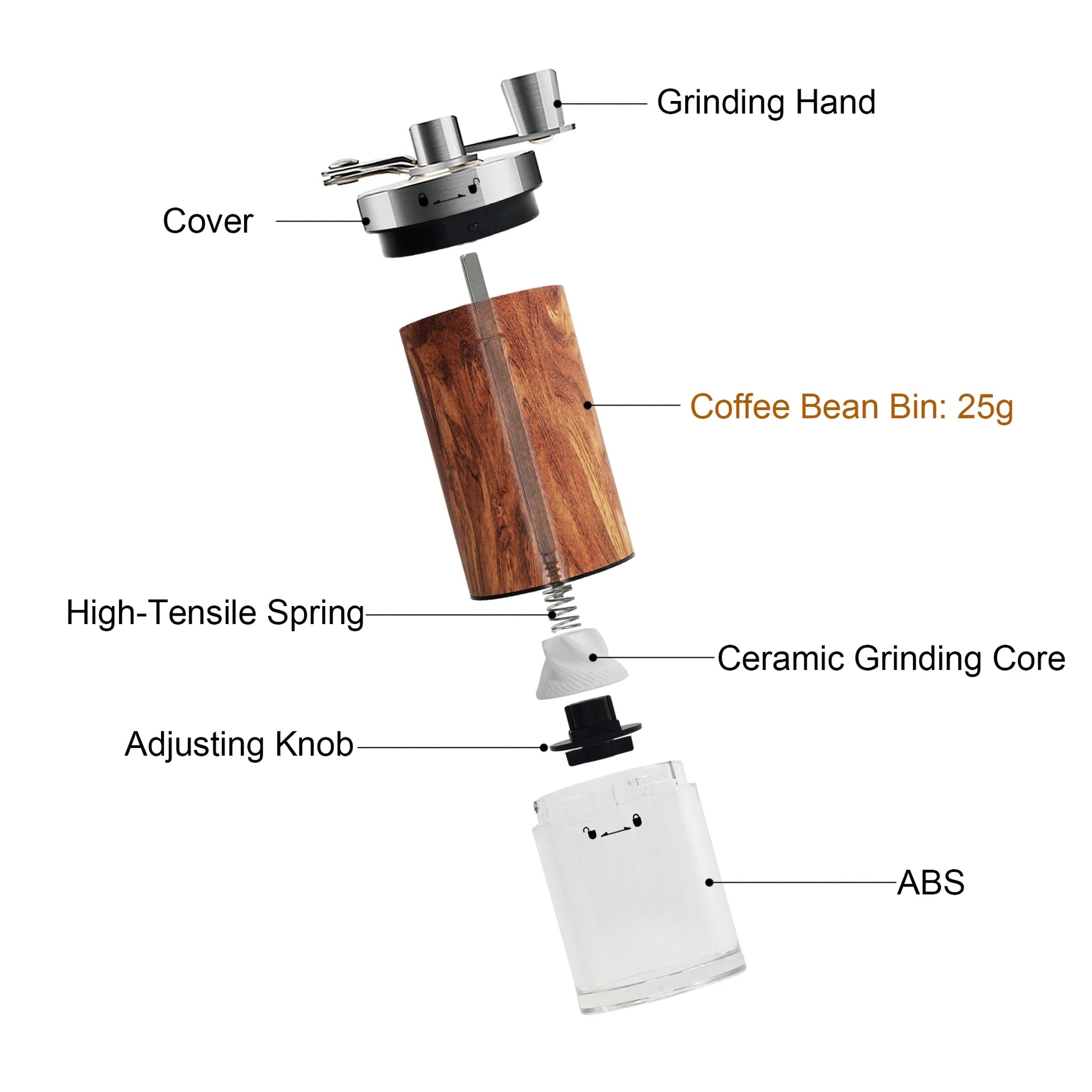 AGCAN Portable Manual Coffee Grinder with Ceramic Burr and 304 Stainless Steel Hand Crank - Adjustable for Fine to Coarse Grind - Ideal for Outdoor, Travel, and Espresso Use