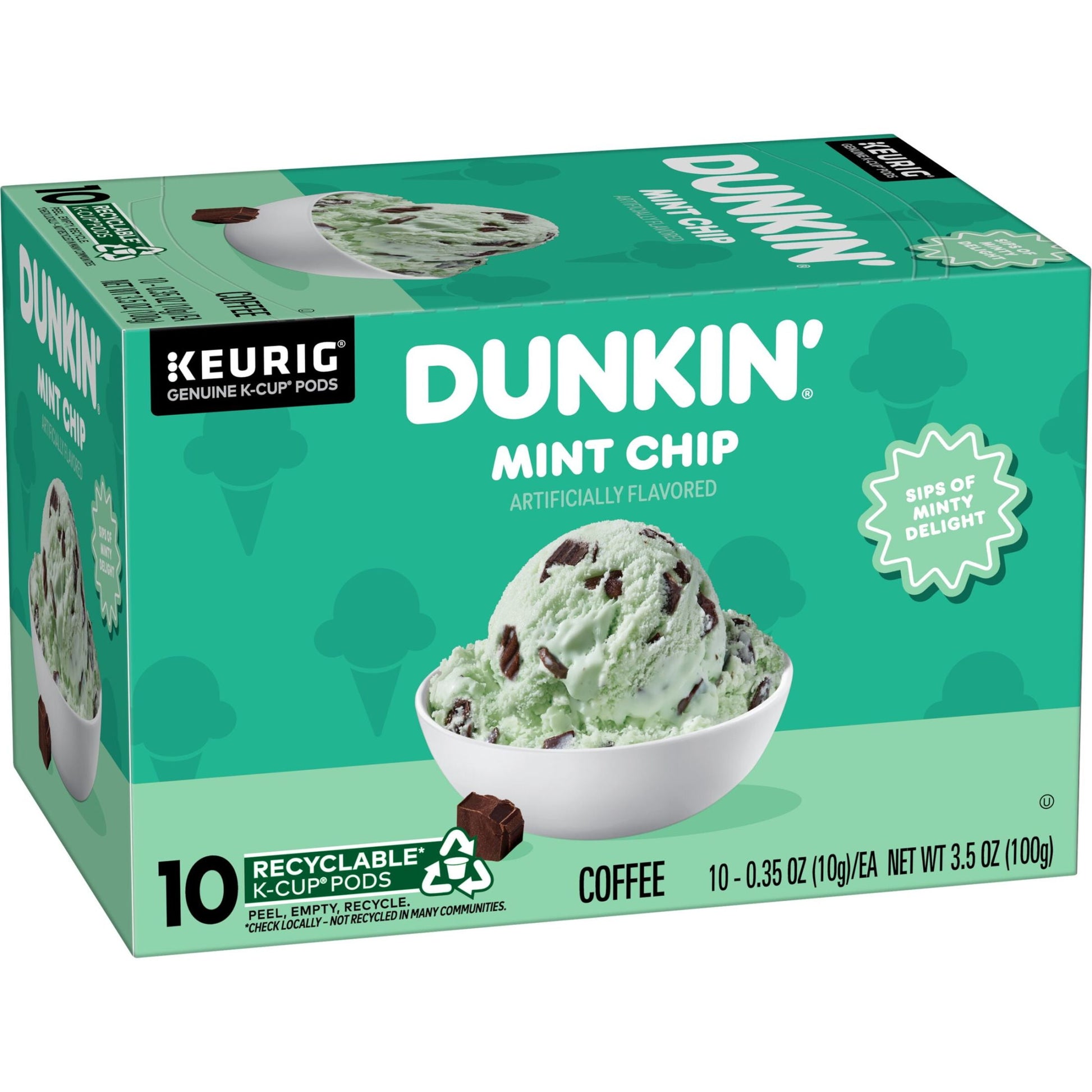 Dunkin' Mint Chip Flavored Coffee, Keurig K-Cup Pods, 10 Count Box