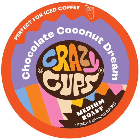 Crazy Cups Chocolate Coconut Dream Medium Roast Coffee Pods, 22 Count for Keurig K-Cup Machines