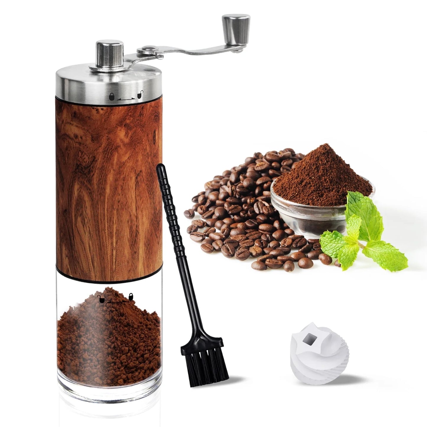 AGCAN Portable Manual Coffee Grinder with Ceramic Burr and 304 Stainless Steel Hand Crank - Adjustable for Fine to Coarse Grind - Ideal for Outdoor, Travel, and Espresso Use