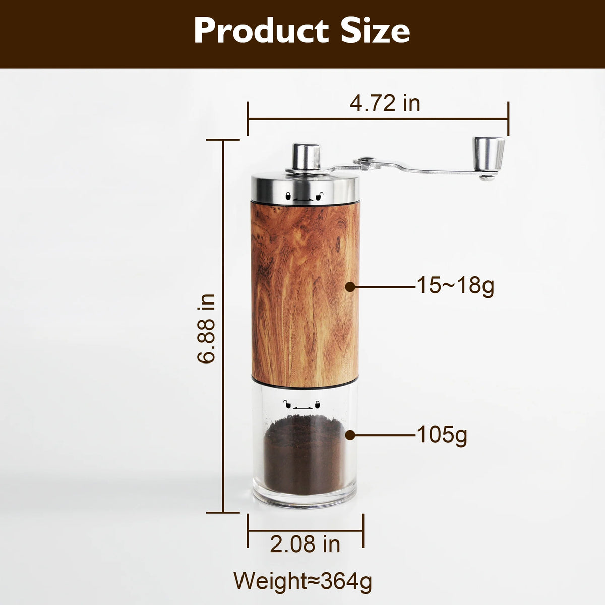 AGCAN Portable Manual Coffee Grinder with Ceramic Burr and 304 Stainless Steel Hand Crank - Adjustable for Fine to Coarse Grind - Ideal for Outdoor, Travel, and Espresso Use