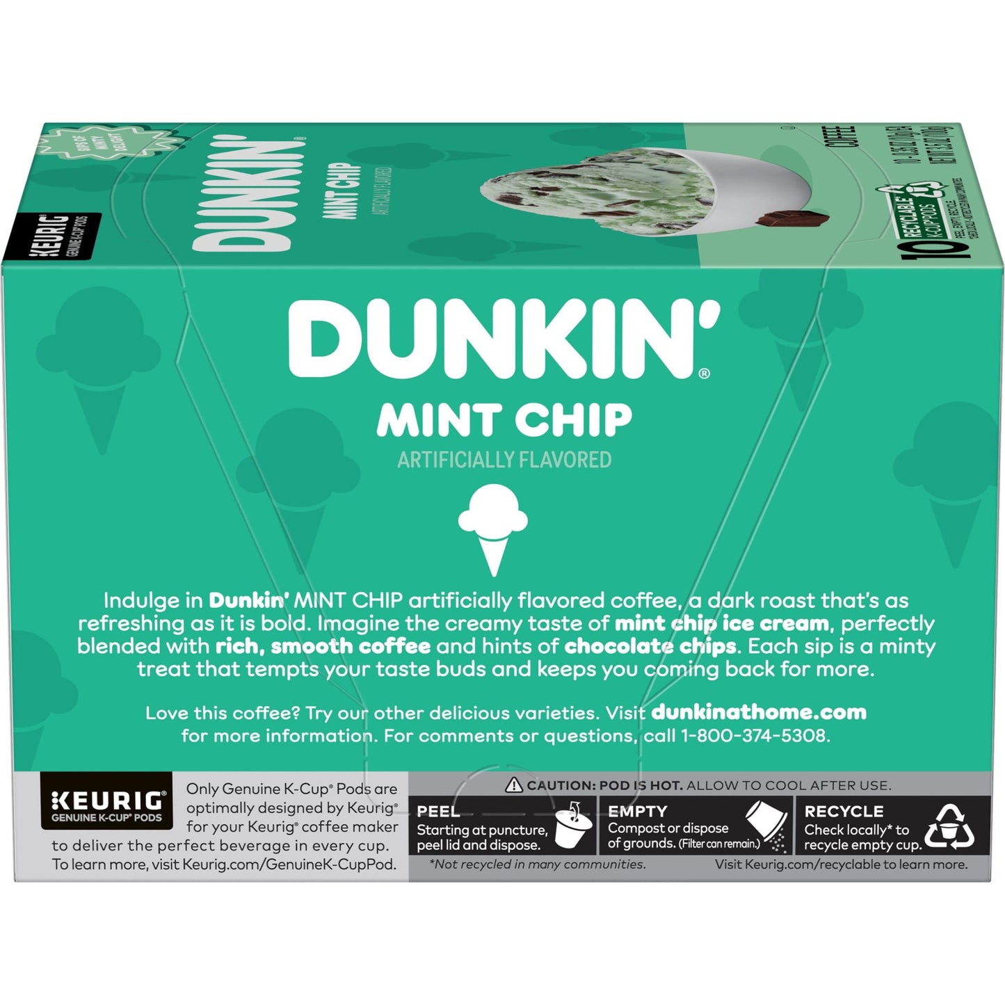Dunkin' Mint Chip Flavored Coffee, Keurig K-Cup Pods, 10 Count Box