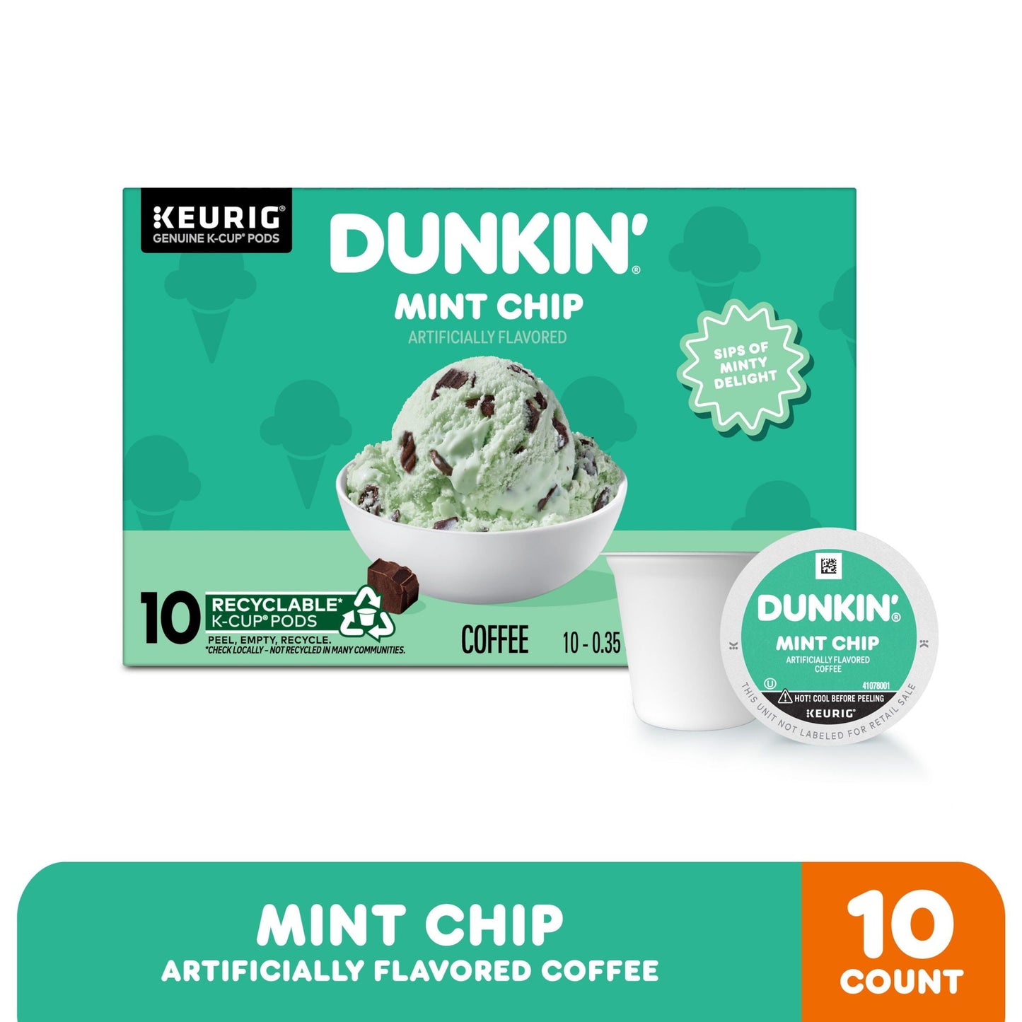 Dunkin' Mint Chip Flavored Coffee, Keurig K-Cup Pods, 10 Count Box
